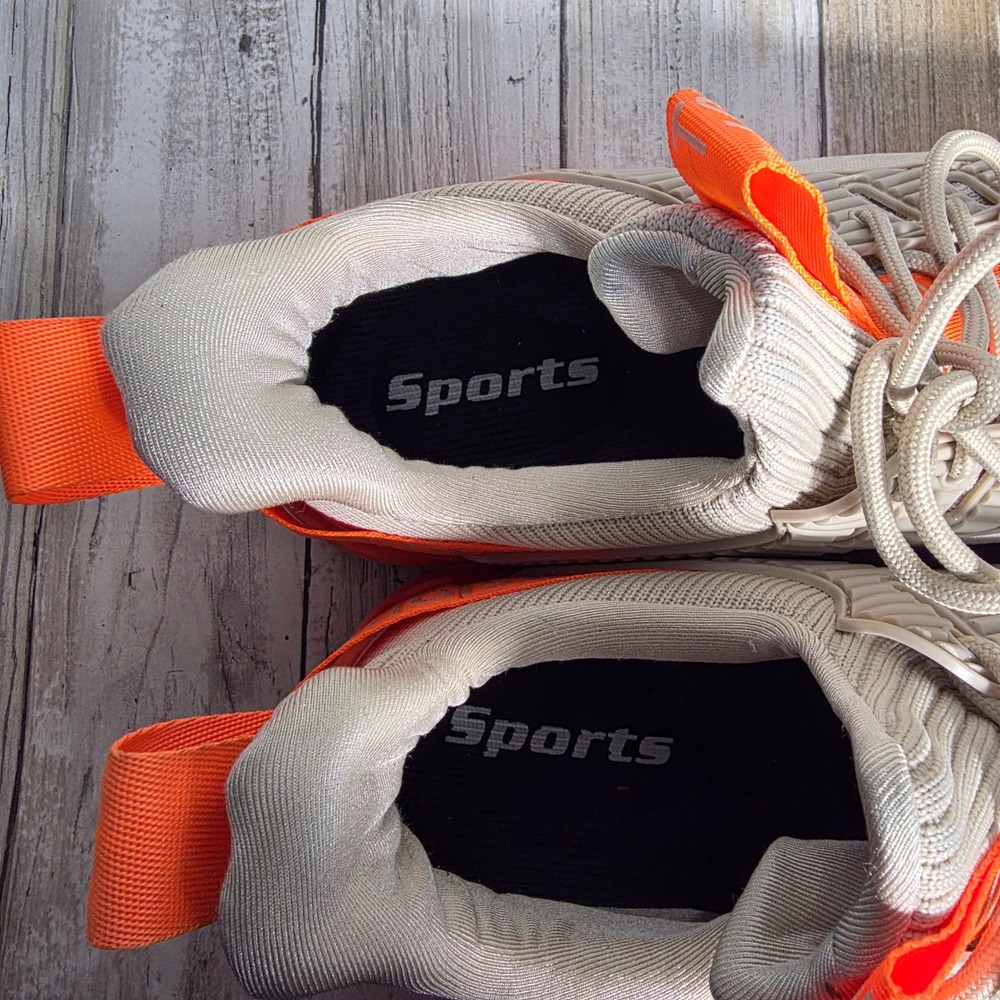 SIODFO Men's Blade Running Shoes Beige Neon Orange Knit Sneakers Size 39 US 8.5 - Picture 7 of 8